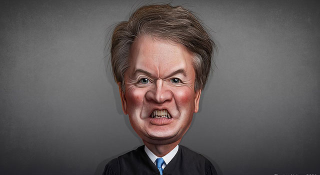 Pastel of justice Brett Kavanaugh with a look of righteous anger